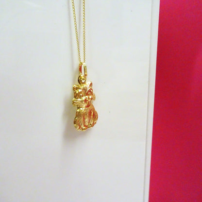9 Karat Gold Hohl Katze Halskette - 45,5cm Kette