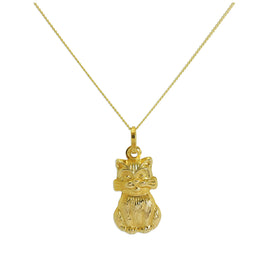 9 Karat Gold Hohl Katze Halskette - 45,5 cm Kette