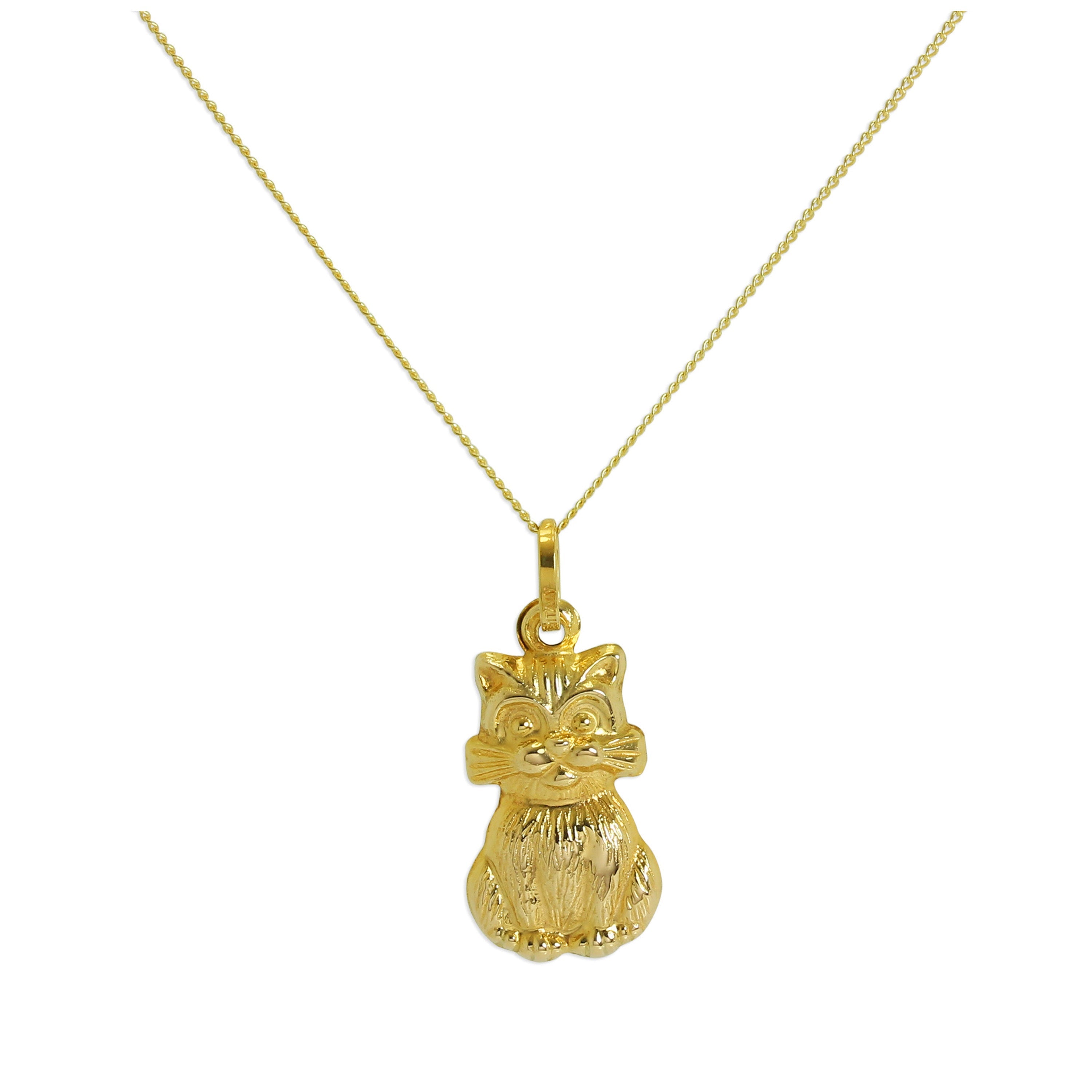 9 Karat Gold Hohl Katze Halskette - 45,5 cm Kette