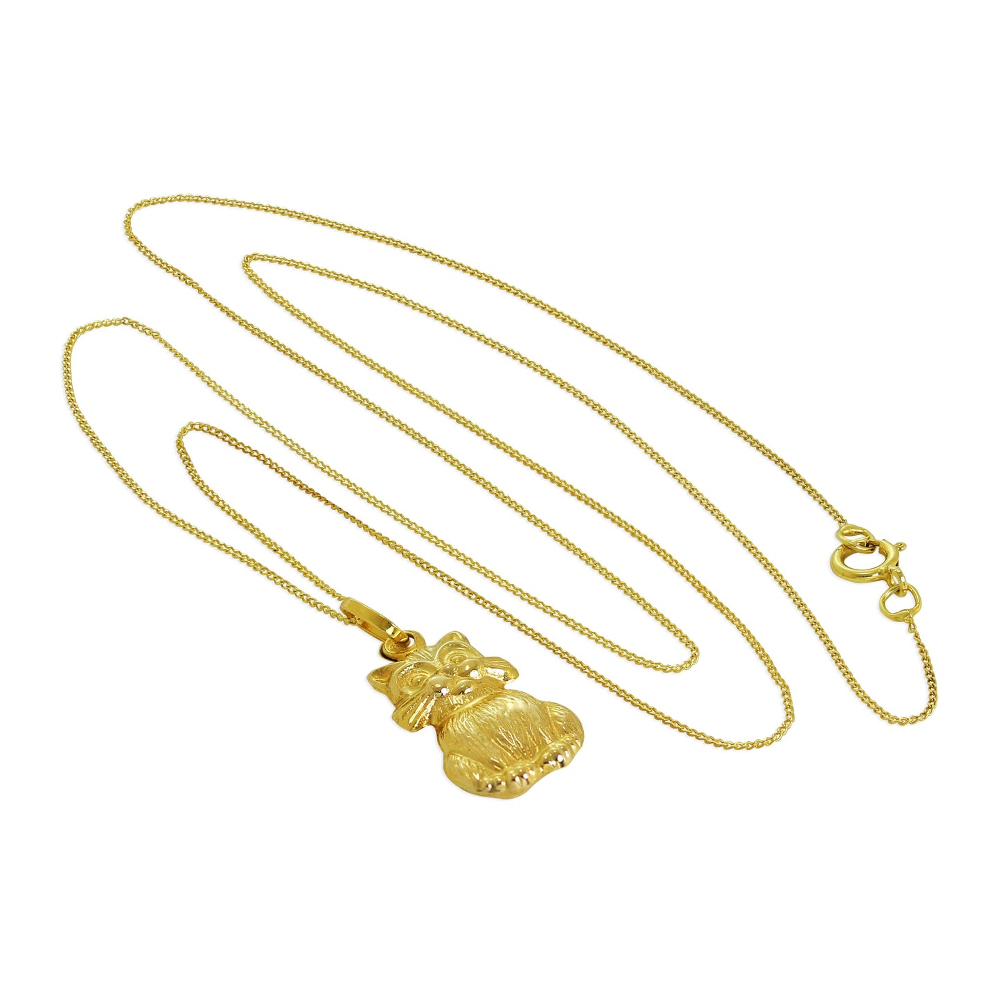 9 Karat Gold Hohl Katze Halskette - 45,5cm Kette