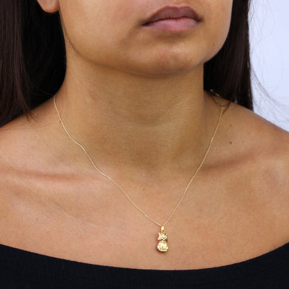 9 Karat Gold Hohl Katze Halskette - 45,5cm Kette