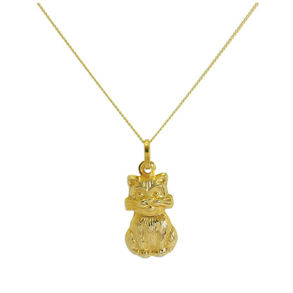 9 Karat Gold Hohl Katze Halskette - 45,5cm Kette
