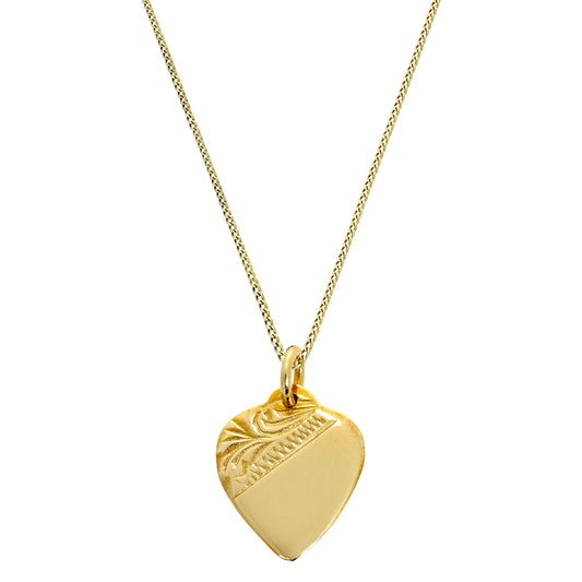 9ct Gold Engraved Heart Pendant Necklace 16 - 20 Inches