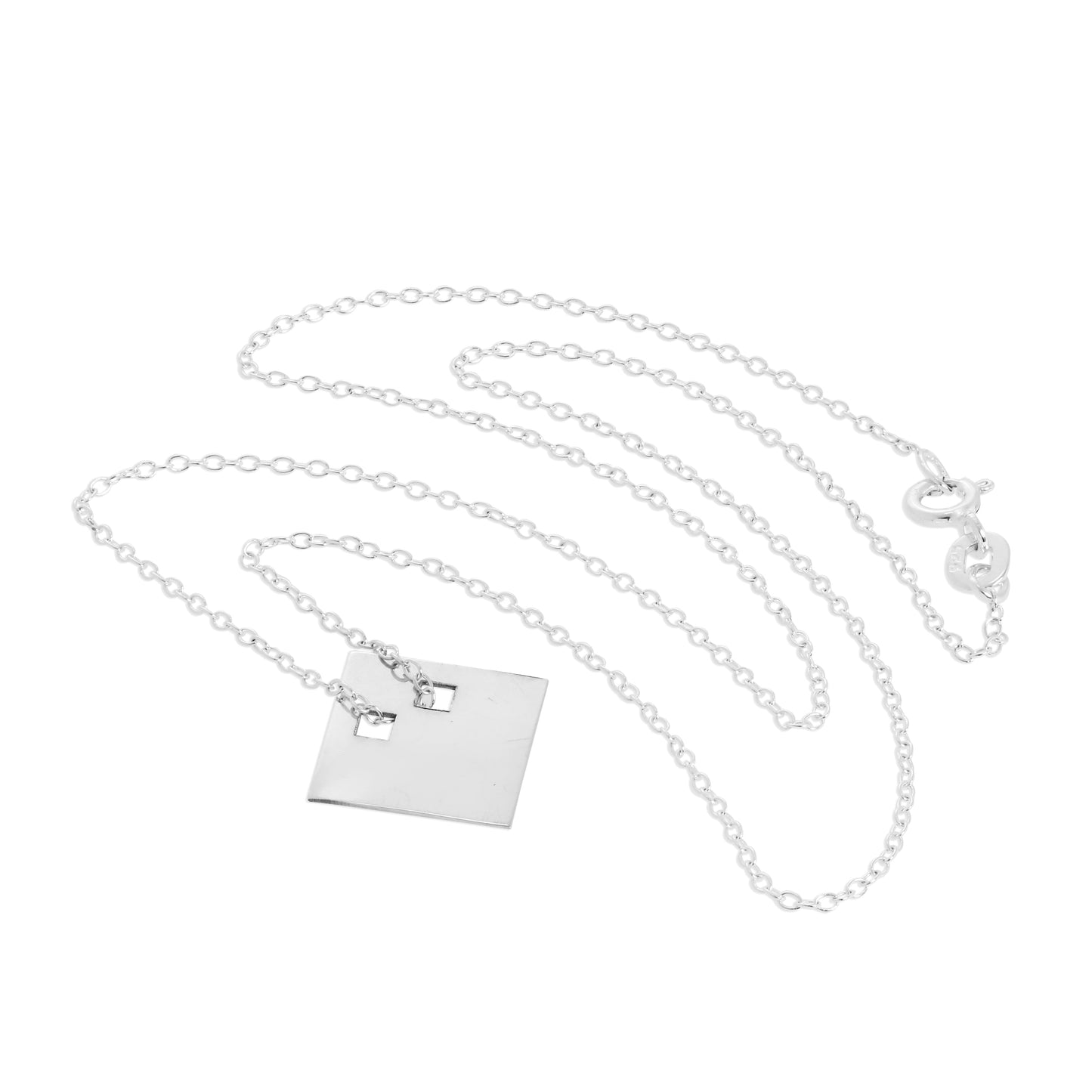 Sterling Silber Gravierbarer Flacher Diamantförmiger Anhänger Halskette 14 - 22 Zoll