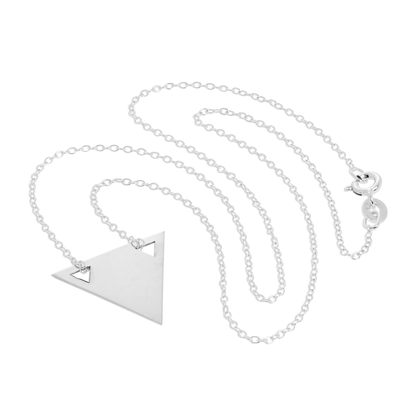 Sterling Silber Gravierbarer Flacher Dreieck Anhänger Halskette 14 - 22 Zoll