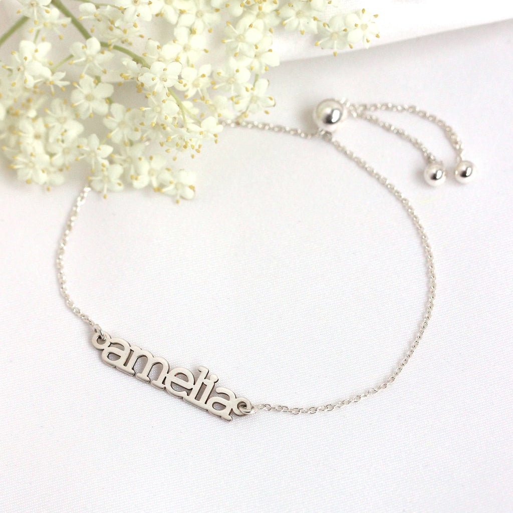 Personalisiertes verstellbares Sterlingsilber Namensarmband
