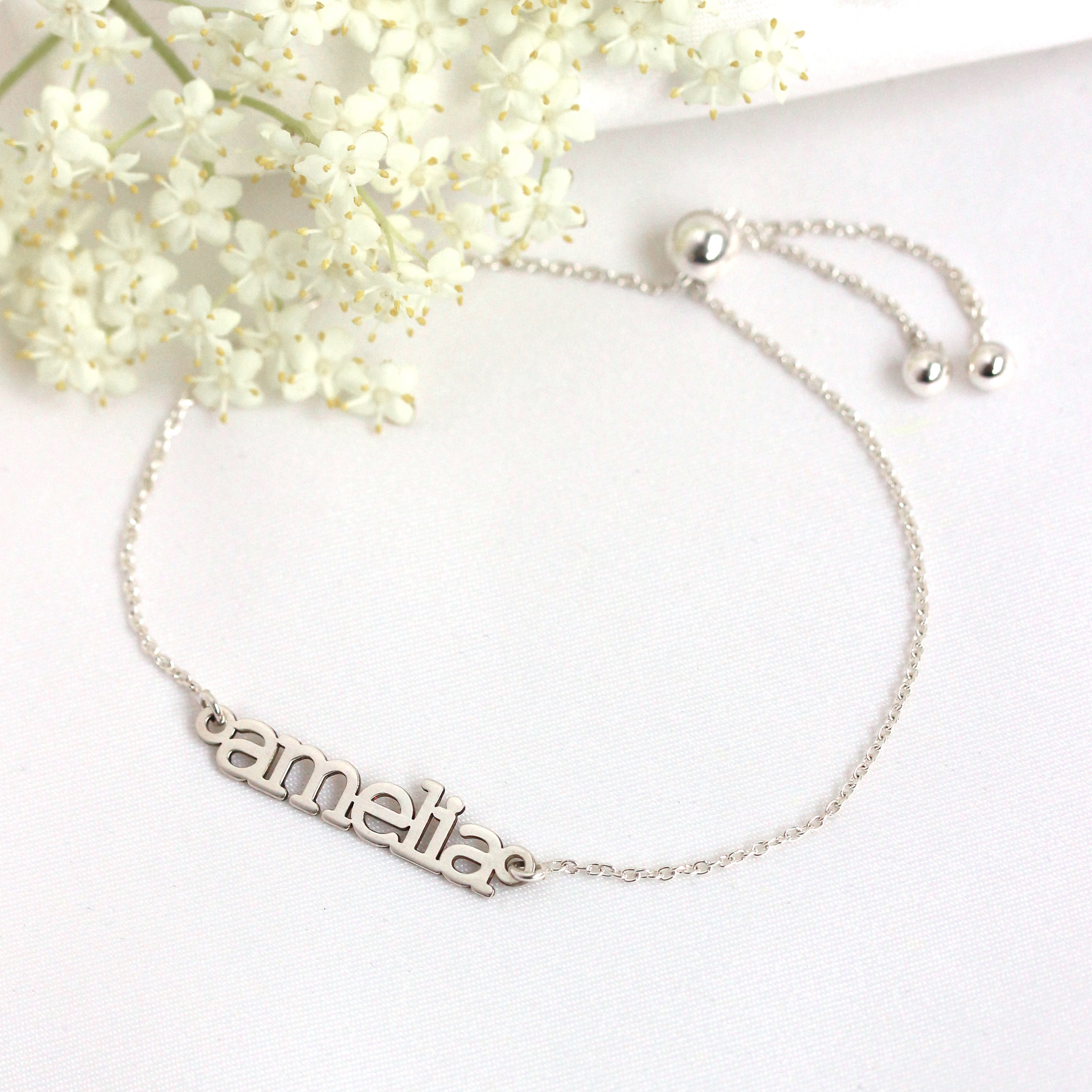 Personalisiertes verstellbares Sterlingsilber Namensarmband