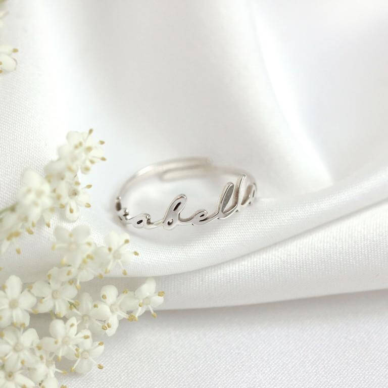 Personalisierter, verstellbarer Sterlingsilber Namensring