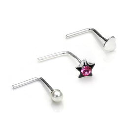 Sterlingsilber Liebesherz Perle & Stern L - förmig Nasenstecker Satz