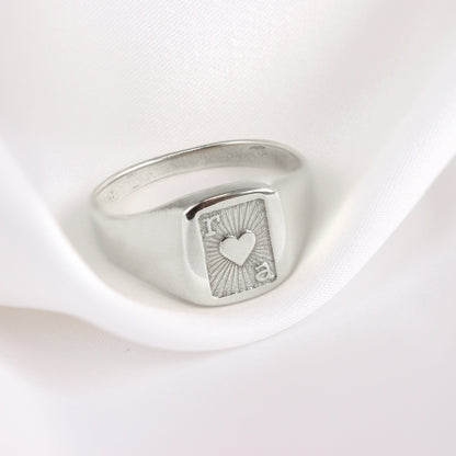 Personalised Sterling Silver Initials Playing Card Signet Ring