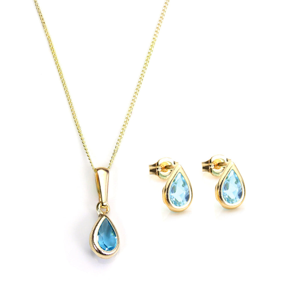 Set aus Anhänger und Ohrsteckern aus 9 Karat Gold mit November-Geburtsstein