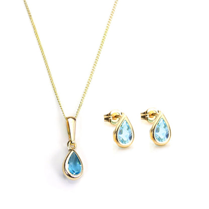 Set aus Anhänger und Ohrsteckern aus 9 Karat Gold mit November-Geburtsstein