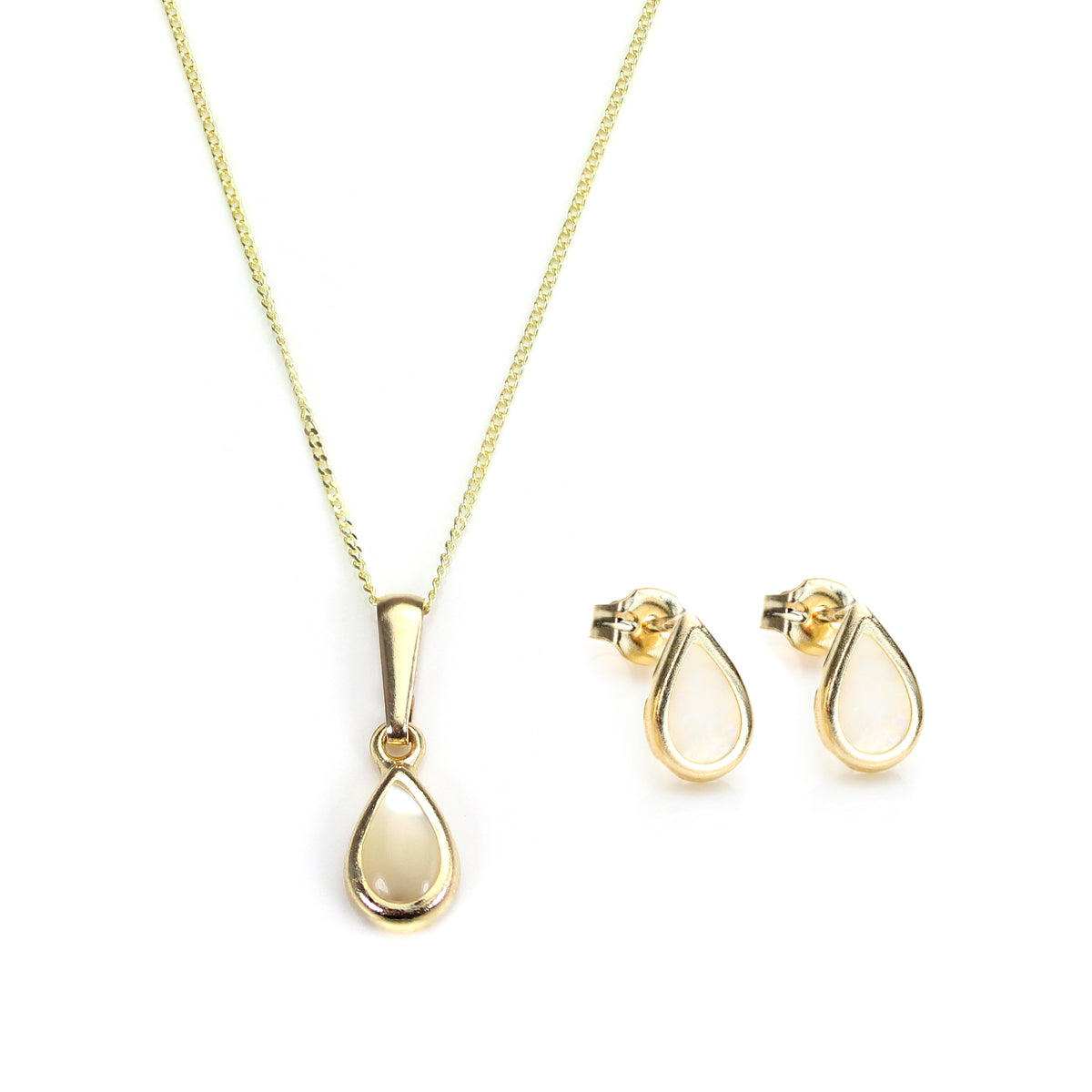 Set aus Anhänger und Ohrsteckern aus 9 Karat Gold mit Oktober-Geburtsstein