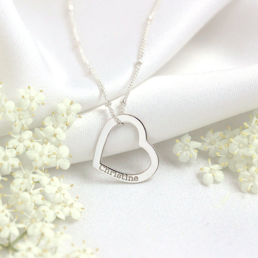 Personalised Sterling Silver Name Open Heart Necklace