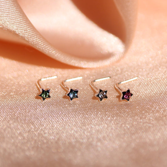 Sterling Silber 3mm Kristall Blume L-förmige Nasenstecker