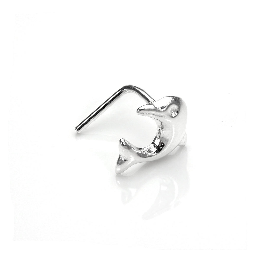 L-förmiger Nasenstecker aus Sterlingsilber mit Delfin