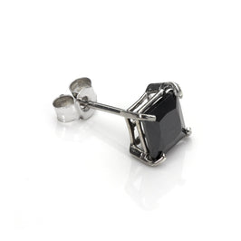 9 Karat Weißgold Schwarz CZ 5 mm Quadrat Herren Einzel Ohrstecker