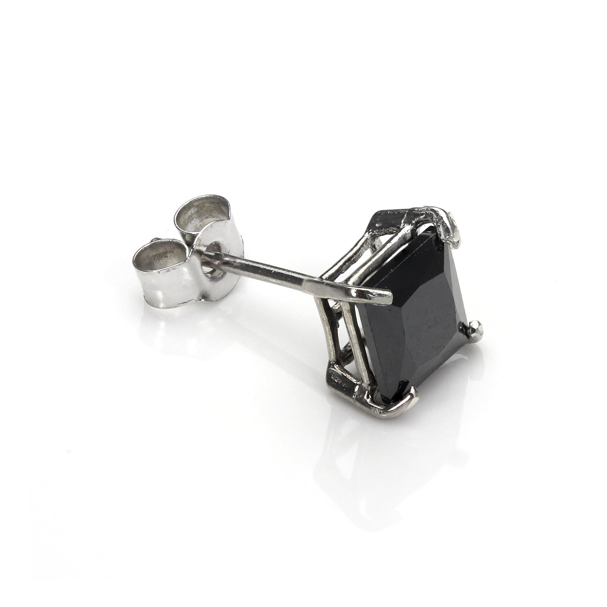 9 Karat Weißgold Schwarz CZ 5 mm Quadrat Herren Einzel Ohrstecker