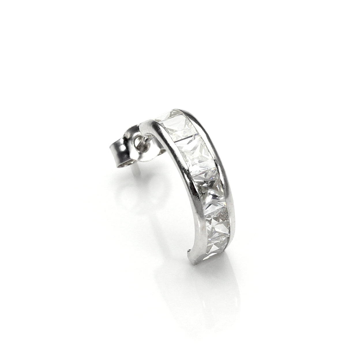 9 Karat Weißgold Klar CZ Halbkreis Herren Rund Einzel Ohrstecker