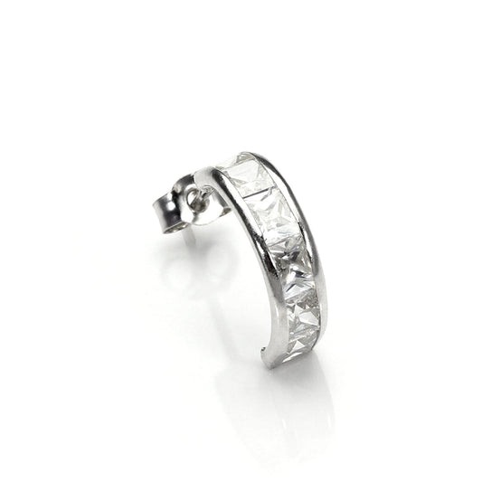 9 Karat Weißgold Klar CZ Halbkreis Herren Rund Einzel Ohrstecker