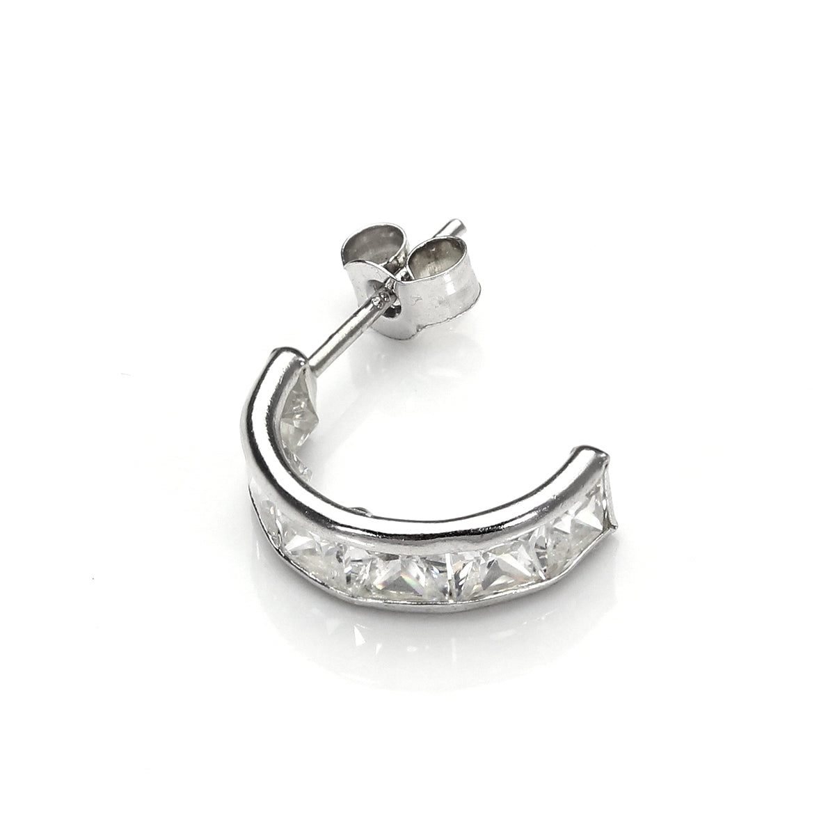 9 Karat Weißgold Klar CZ Halbkreis Herren Rund Einzel Ohrstecker