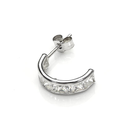 9 Karat Weißgold Klar CZ Halbkreis Herren Rund Einzel Ohrstecker