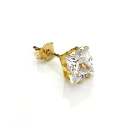 9 Karat Gelbgold Klar CZ 5 mm Quadrat Herren Einzel Ohrstecker