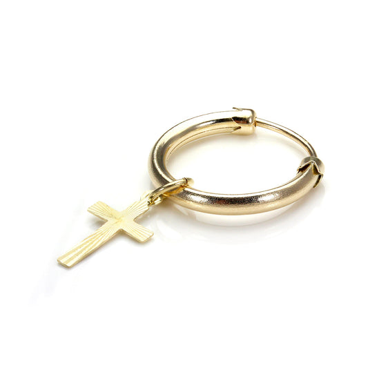 9 Karat Gelbgold 9 Karat Gelbgold Kreuz Herren Einzel Creolen Ohrring