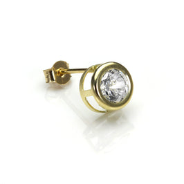 9 Karat Gelbgold Klar Kristall 6 mm Herren Rund Einzel Ohrstecker