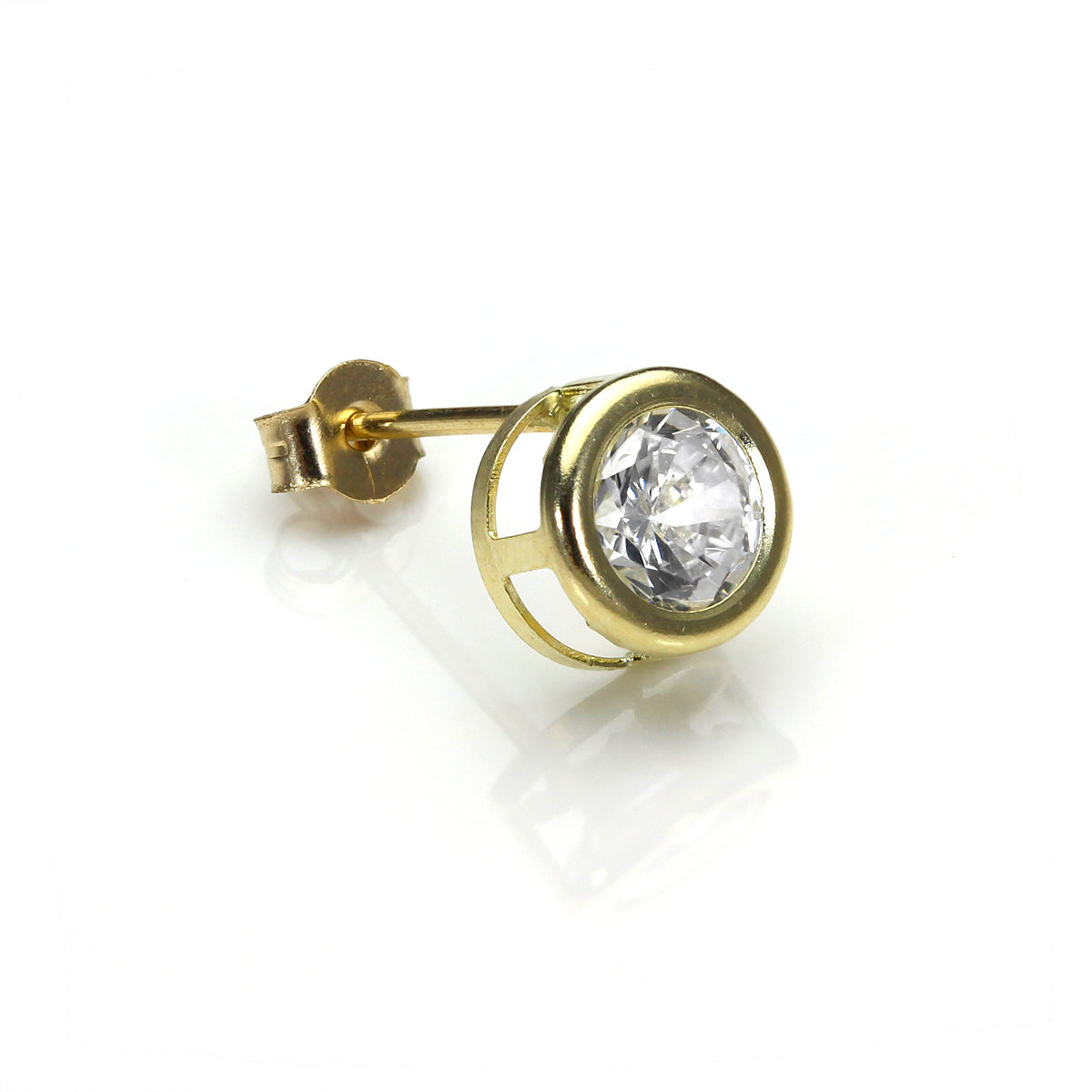 9 Karat Gelbgold Klar Kristall 6 mm Herren Rund Einzel Ohrstecker