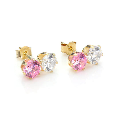 Doppelte Kristall-Ohrstecker aus 9 Karat Gelbgold