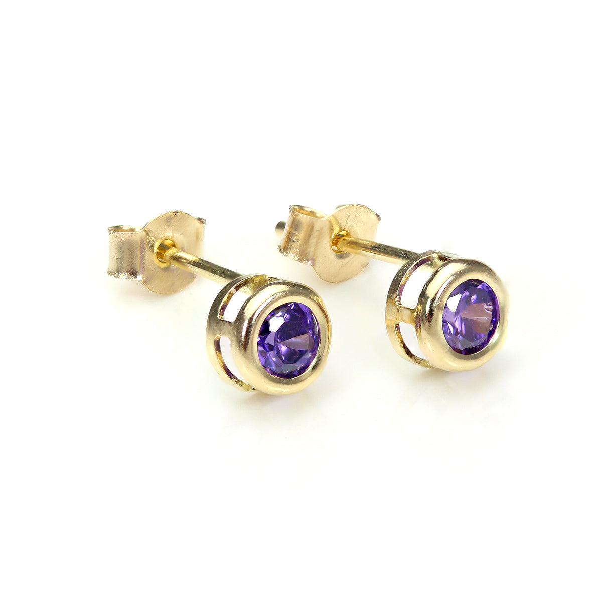 4 mm Ohrstecker mit Edelstein und Kristall aus 9 Karat Gelbgold