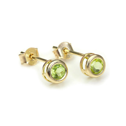 4 mm Ohrstecker mit Edelstein und Kristall aus 9 Karat Gelbgold