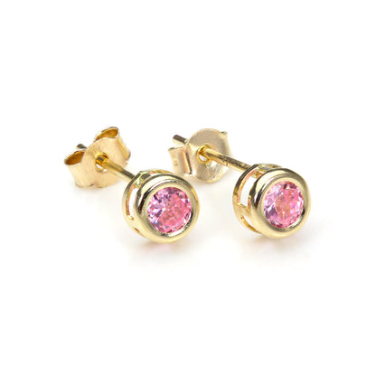 4 mm Ohrstecker mit Edelstein und Kristall aus 9 Karat Gelbgold