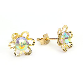 9 Karat Gelbgold Aurora Borealis Kristall Blume Ohrstecker