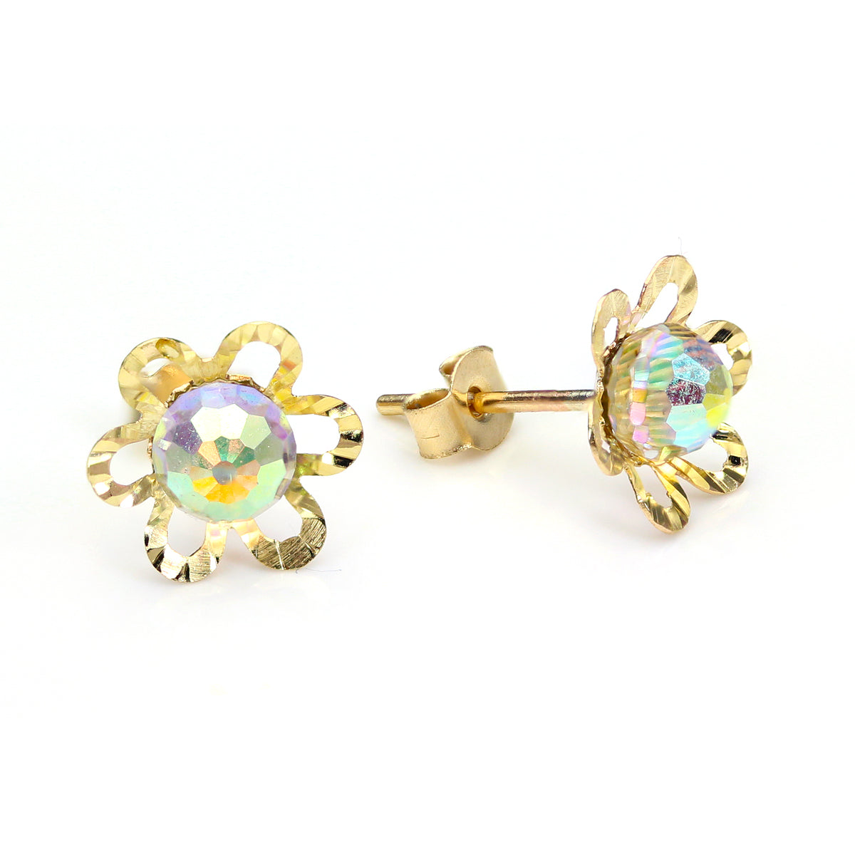 9 Karat Gelbgold Aurora Borealis Kristall Blume Ohrstecker
