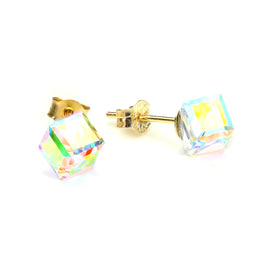 Ohrstecker aus 9 Karat Gelbgold mit Aurora-Borealis-Würfel