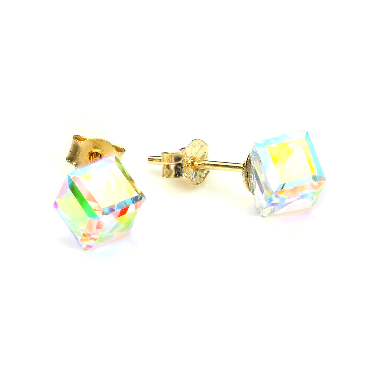 9 Karat Gelbgold Aurora Borealis Würfel Ohrstecker