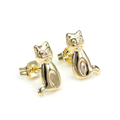 9 Karat Gelbgold Sitzende Katze Ohrstecker