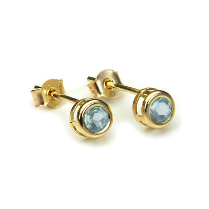 4 mm Ohrstecker mit Edelstein und Kristall aus 9 Karat Gelbgold
