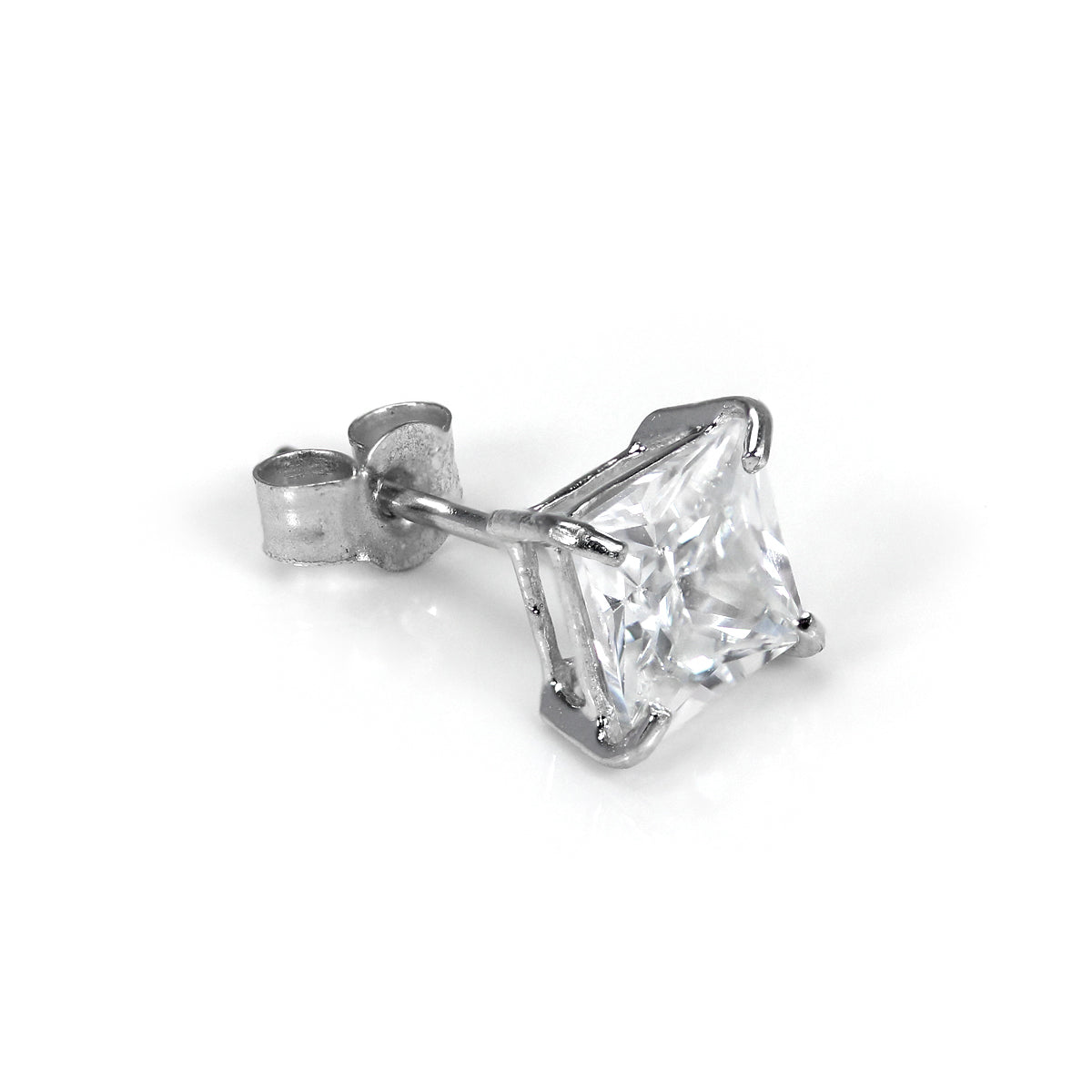 9 Karat Weißgold Herren Einzel 5 mm Quadrat Kristall Ohrstecker