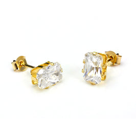 9 Karat Gelbgold Klar Kristall Rechteck Ohrstecker