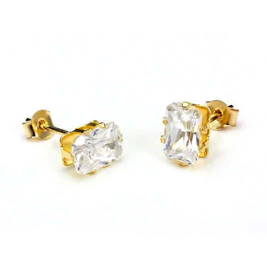 9 Karat Gelbgold Klar Kristall Rechteck Ohrstecker