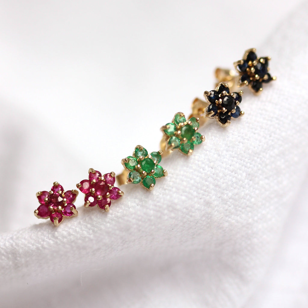 9 Karat Gelbgold Edelstein & CZ Blumenblüten Ohrstecker