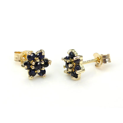 9ct Gelbgold Edelstein & CZ Blumenblüten Ohrstecker