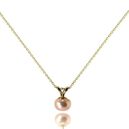 9ct Gold St 6mm Pearl Pendant Necklace - 4 Colours