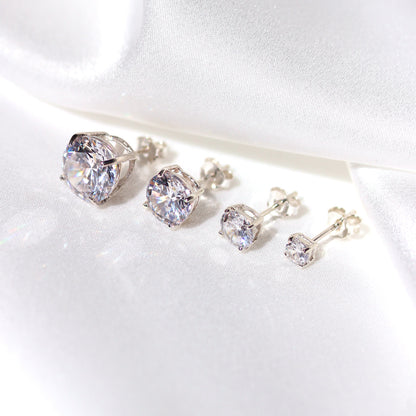 Sterling Silber Runder CZ-Kristall Herren Ohrstecker - 4 -10mm