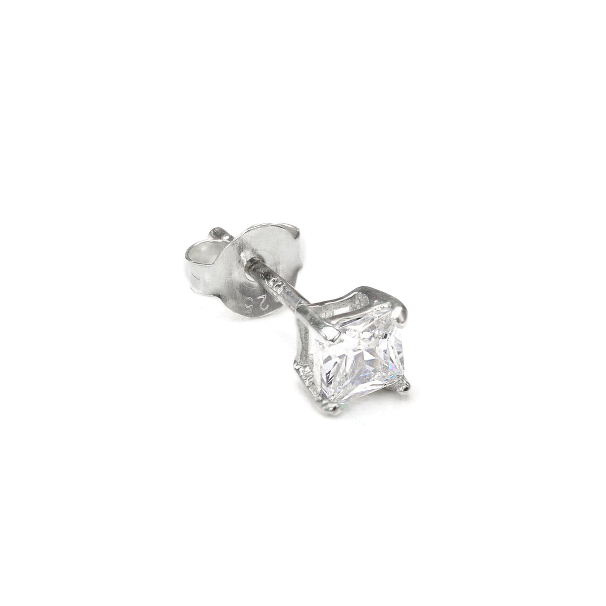 Einzelner Herren-Ohrstecker aus Sterlingsilber mit quadratischem Zirkonia, 4 -10 mm