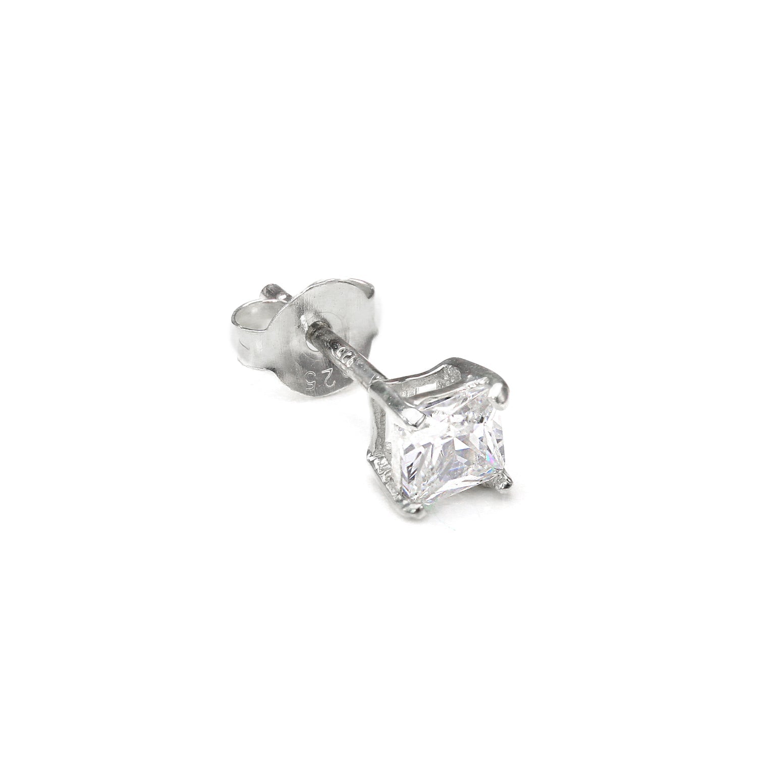Sterlingsilber Quadratischer CZ Kristall Herren Ohrstecker - 4 -10 mm
