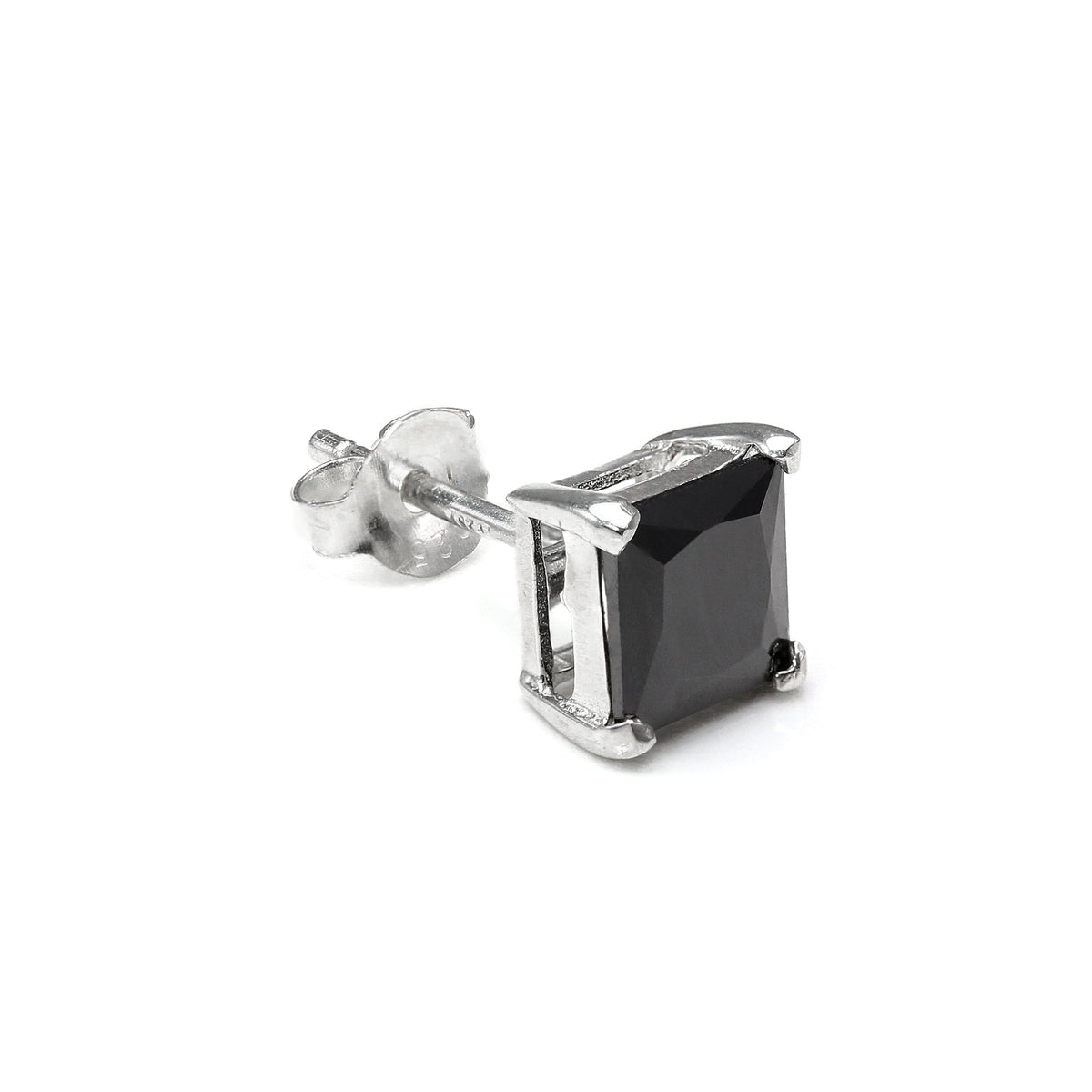 Einzelner Herren-Ohrstecker aus Sterlingsilber mit quadratischem Zirkonia, 4 -10 mm
